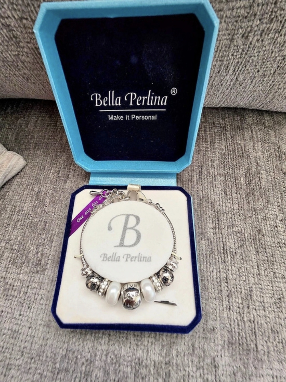 Bella Perlina Live Love Laugh Charm Bracelet Silver & White